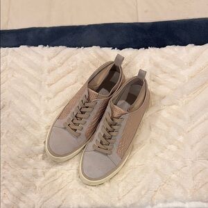 27 EDIT Tan and Gray Sneakers with Minimalist Design